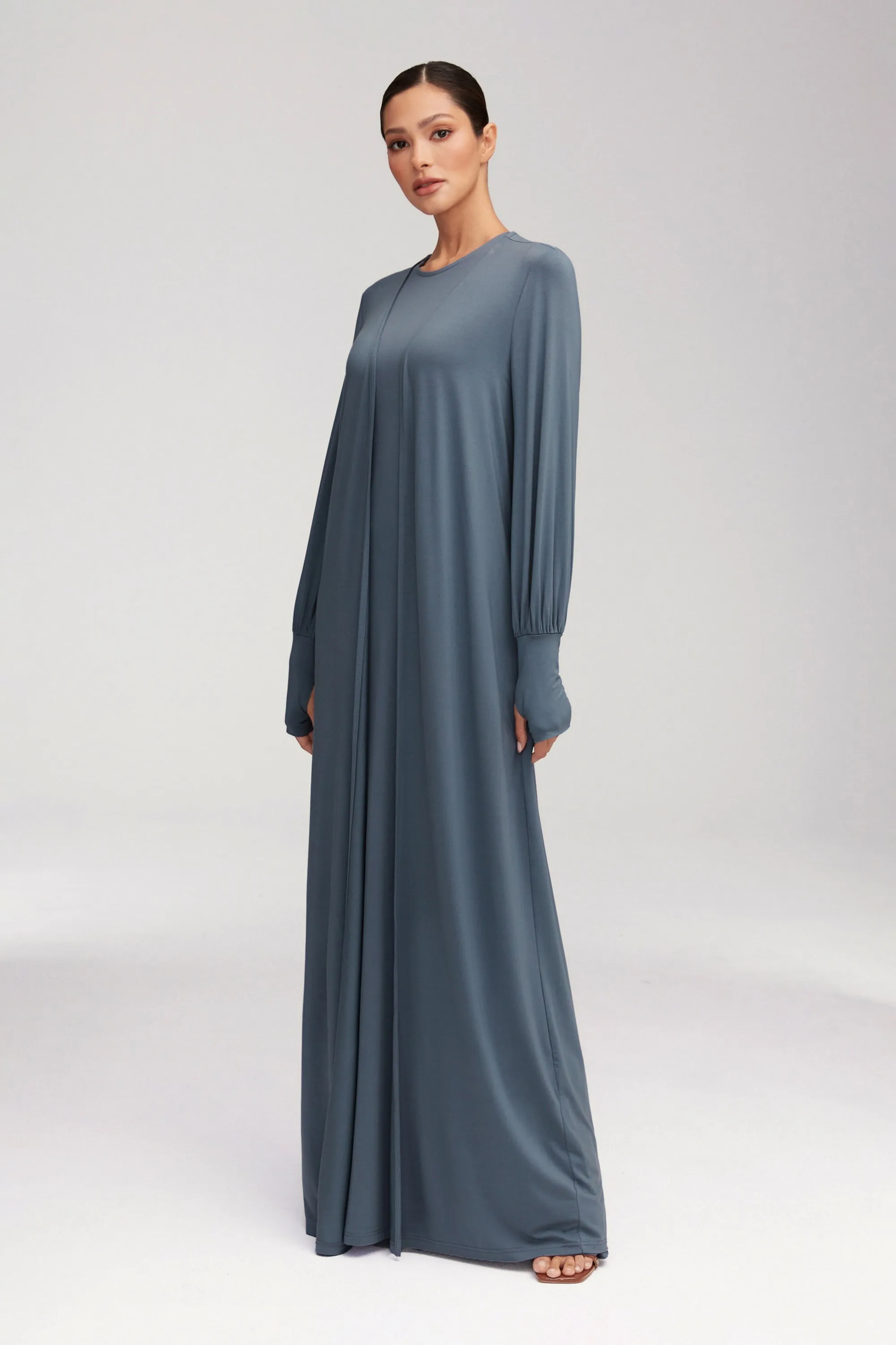 Jenin Jersey Open Abaya & Maxi Dress Set - Dusk