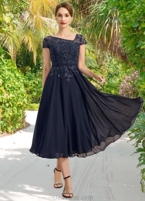 Justice A-line Asymmetrical Tea-Length Chiffon Lace Mother of the Bride Dress With Sequins STKP0021750