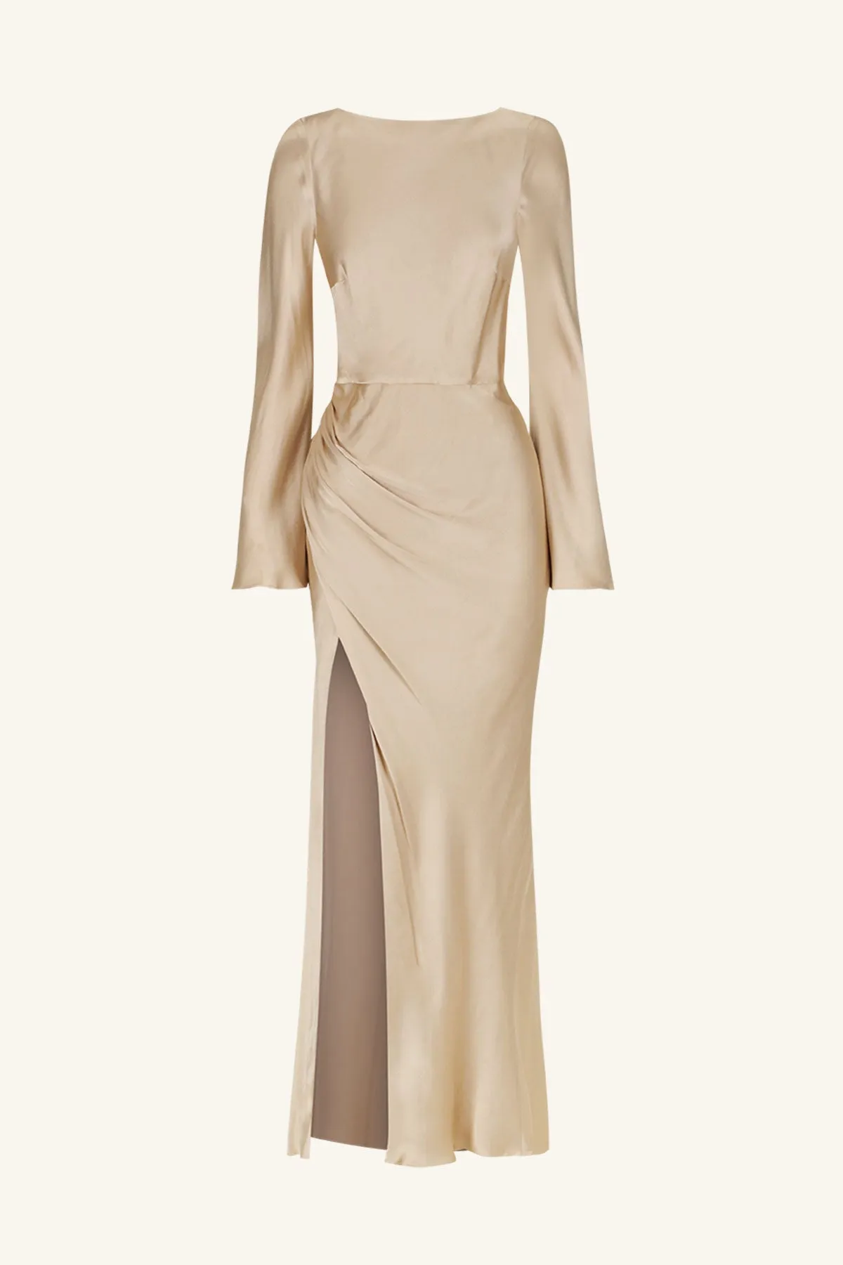 LA LUNE FLARED SLEEVE SIDE SPLIT MIDI DRESS - GOLD