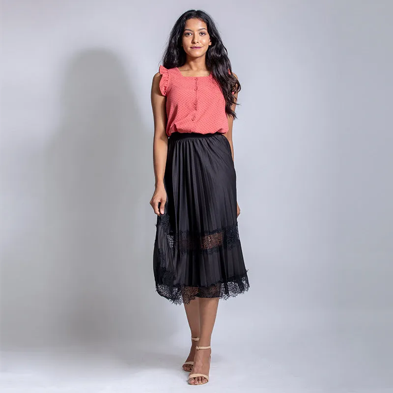 Lace Trim Pleated Skirt