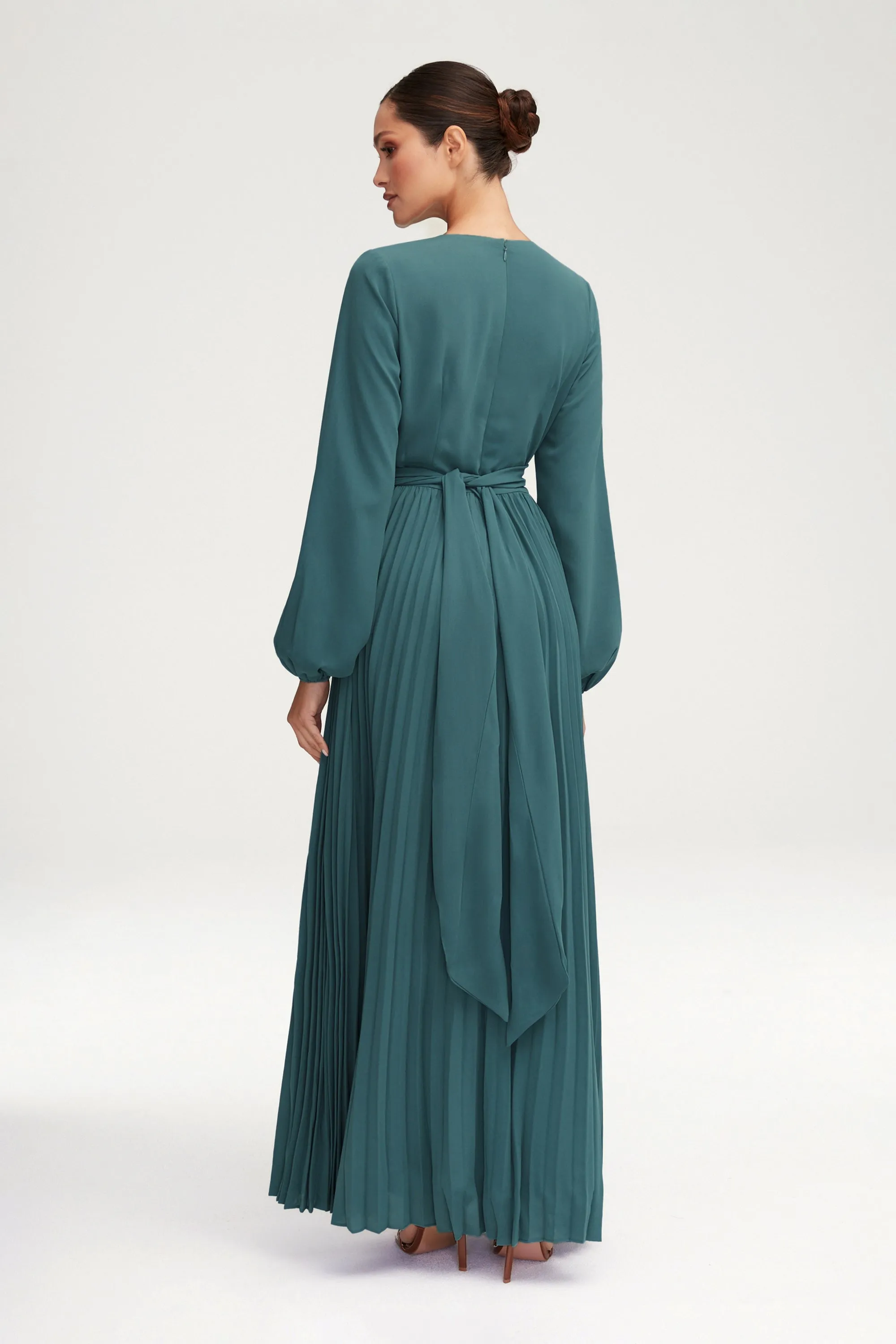 Layana Pleated Wrap Waist Maxi Dress - Dark Sea Green