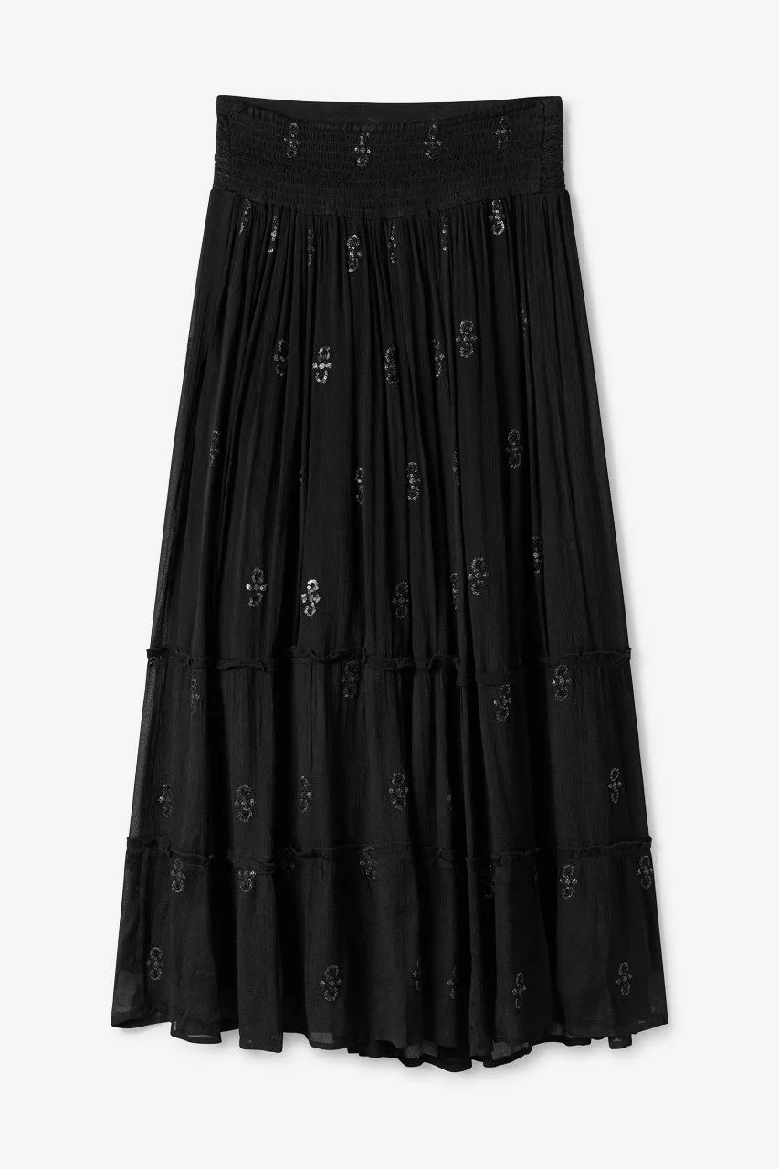 Long black embroidered skirt by NKN