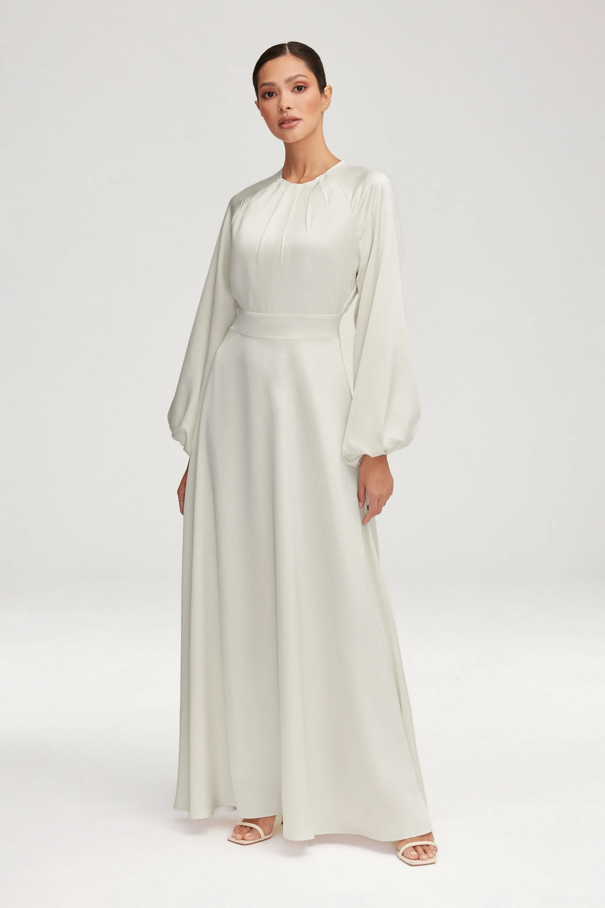 Luna Satin Balloon Sleeve Maxi Dress - Off White