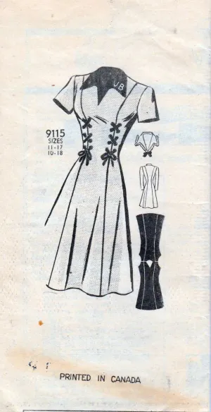 Marian Martin Mail Order 9115 Vintage 1940's Sewing Pattern Ladies Princess Seam Dress