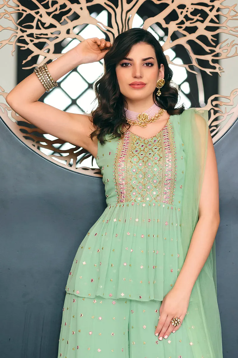 Mint Green Palazzo Style Peplum Sharara Suit