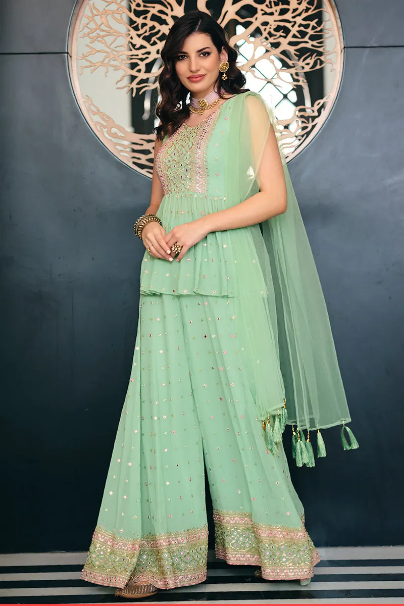 Mint Green Palazzo Style Peplum Sharara Suit