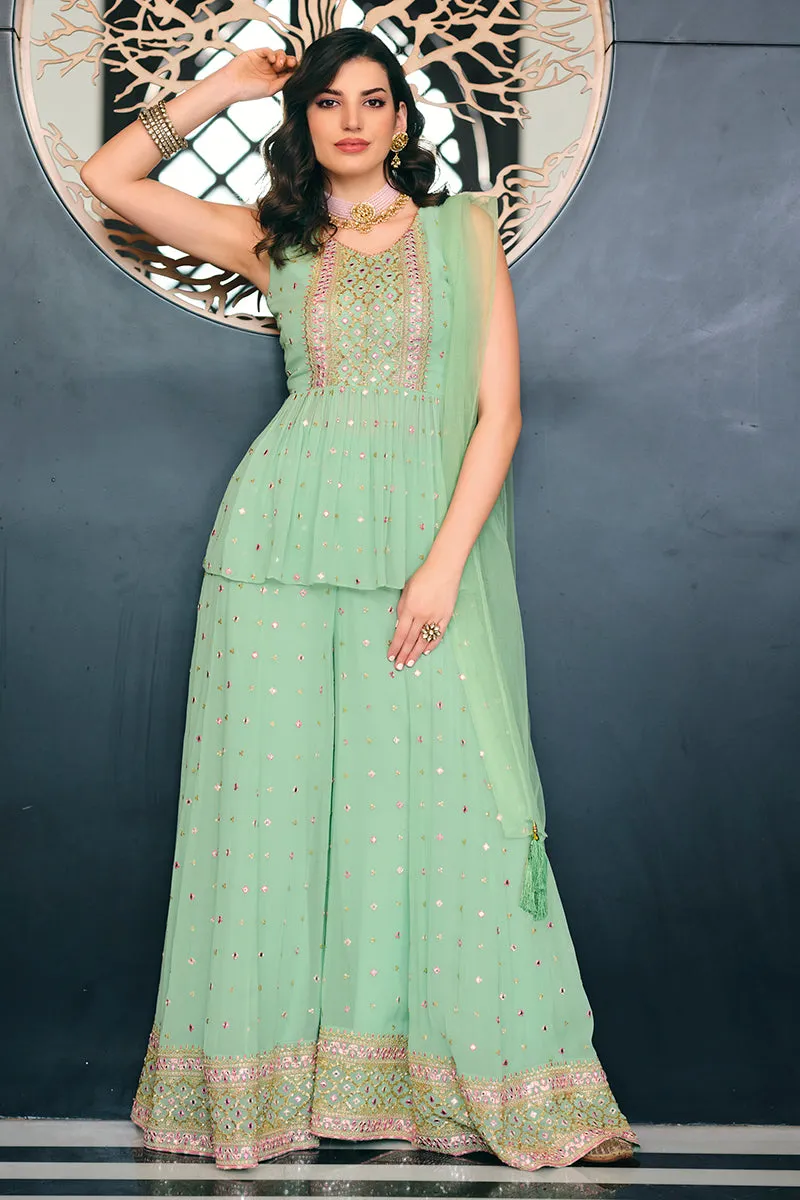 Mint Green Palazzo Style Peplum Sharara Suit