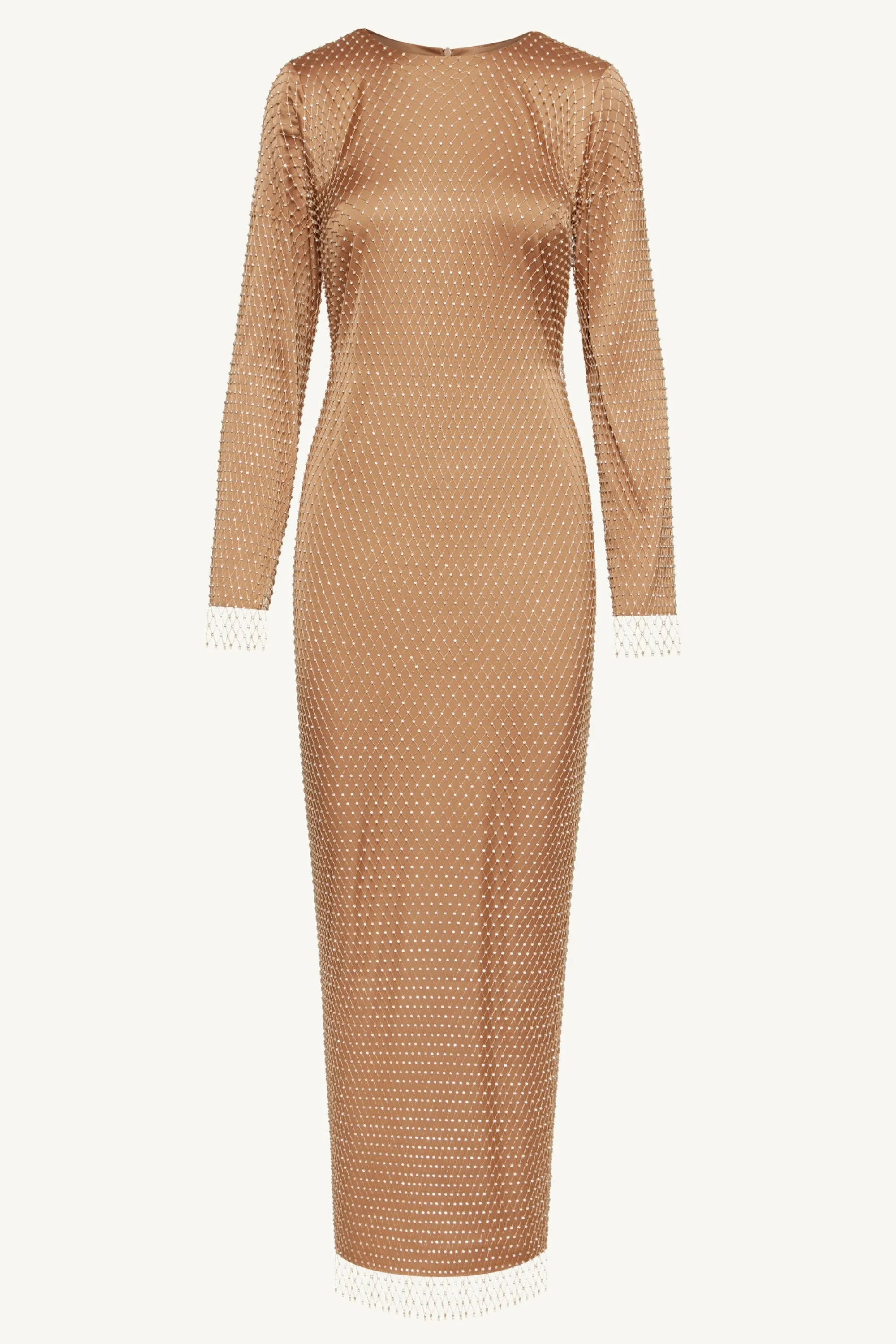 Naila Satin Crystal Mesh Maxi Dress - Champagne