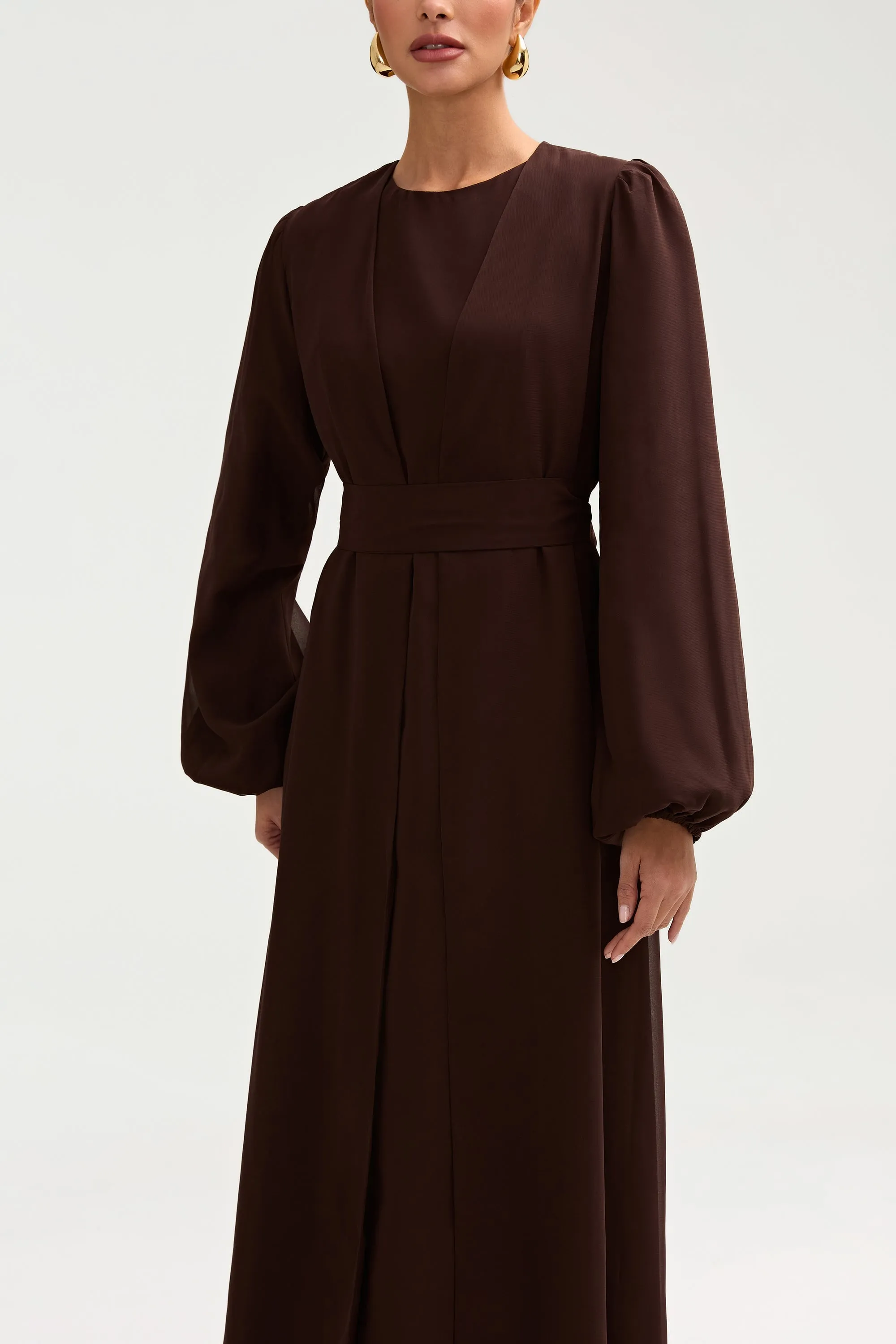 Najma Chiffon Abaya & Dress Set - Cocoa Brown