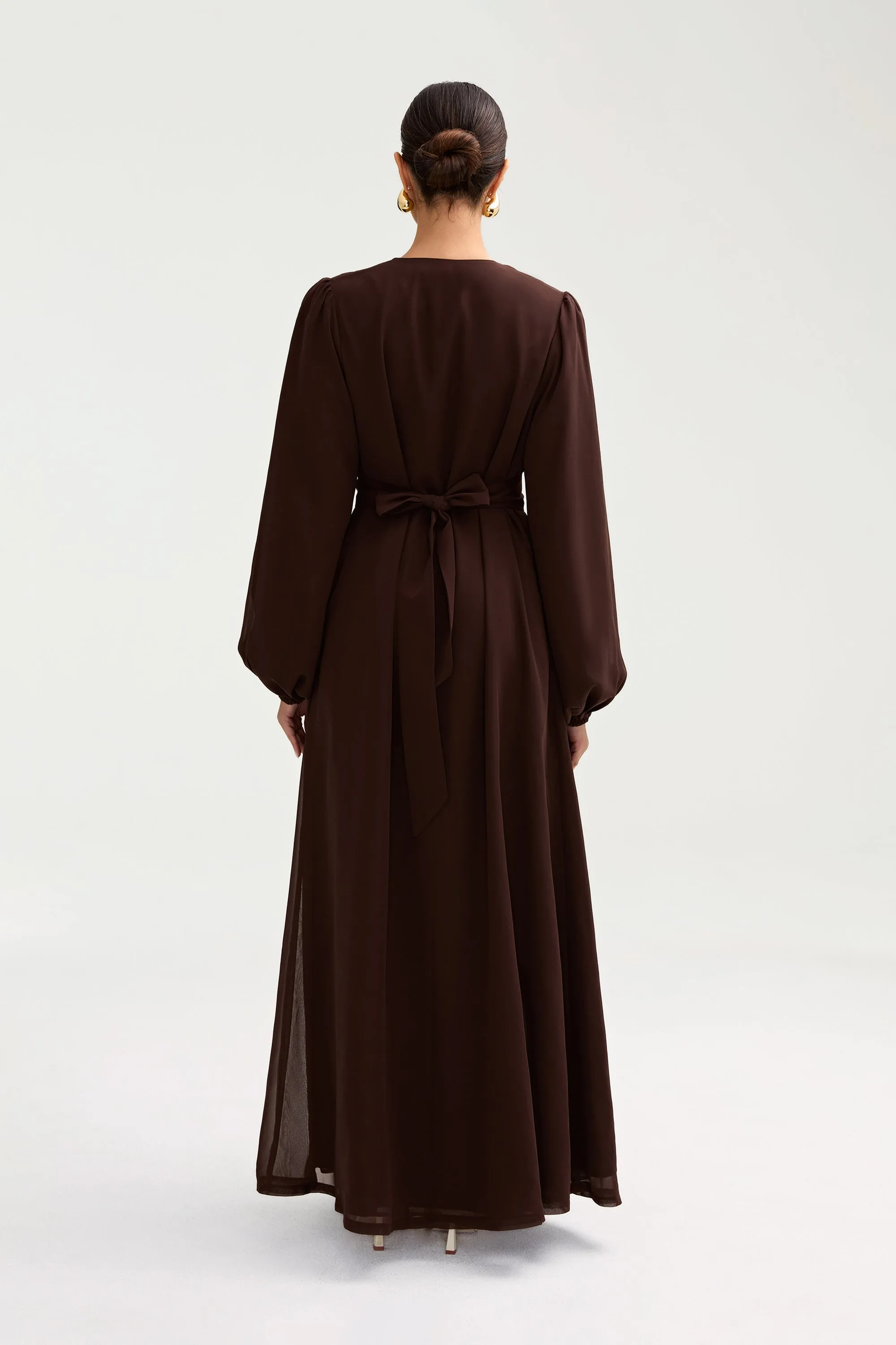 Najma Chiffon Abaya & Dress Set - Cocoa Brown