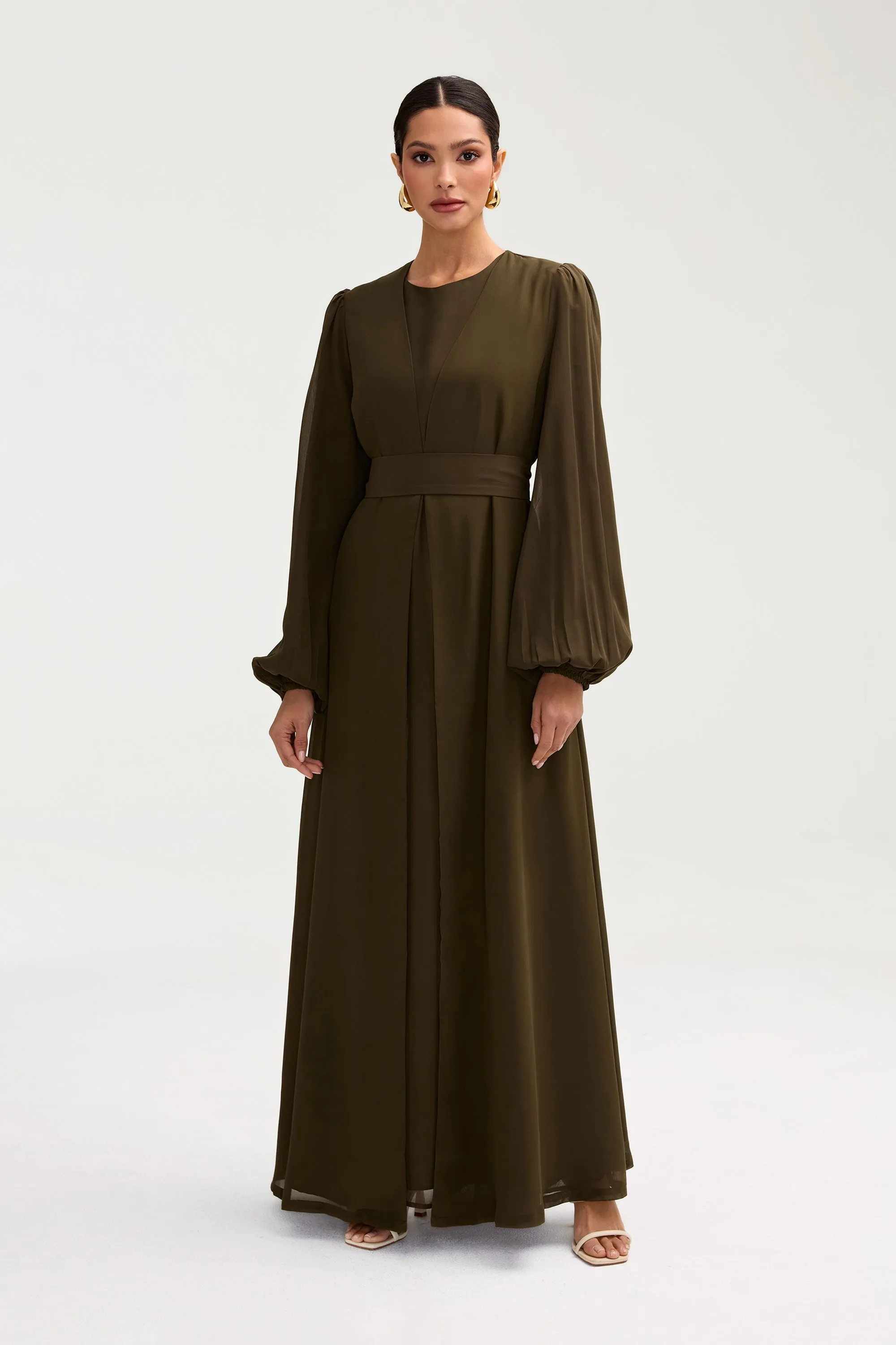 Najma Chiffon Dress - Olive