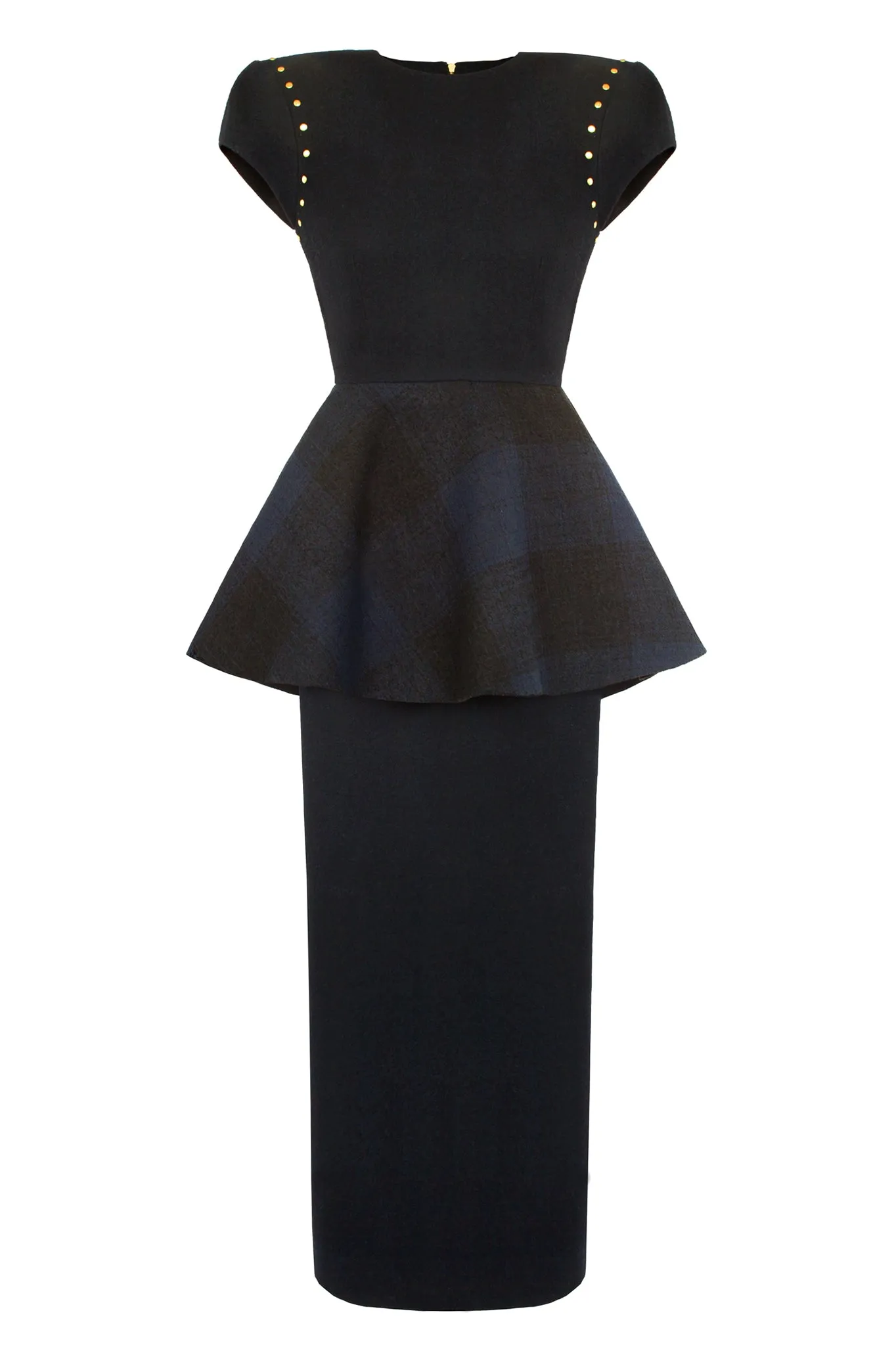 Navy Blue and Tartan Wool "Spray" Dress