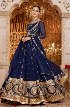 Navy Blue Embellished Anarkali Gown (Niloufer Queen)