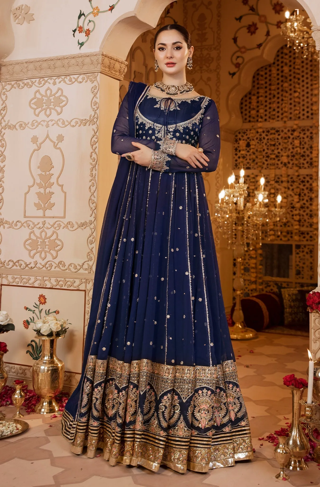 Navy Blue Embellished Anarkali Gown (Niloufer Queen)