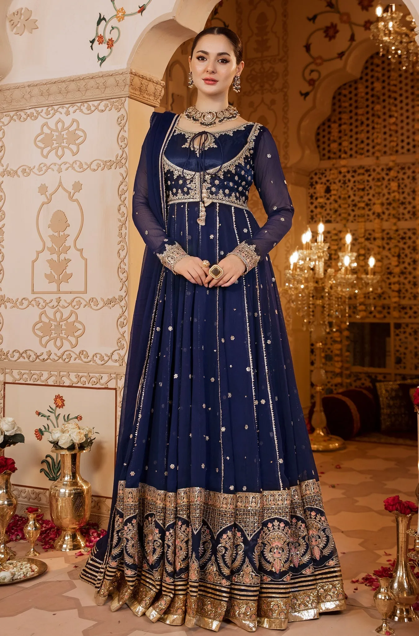 Navy Blue Embellished Anarkali Gown (Niloufer Queen)