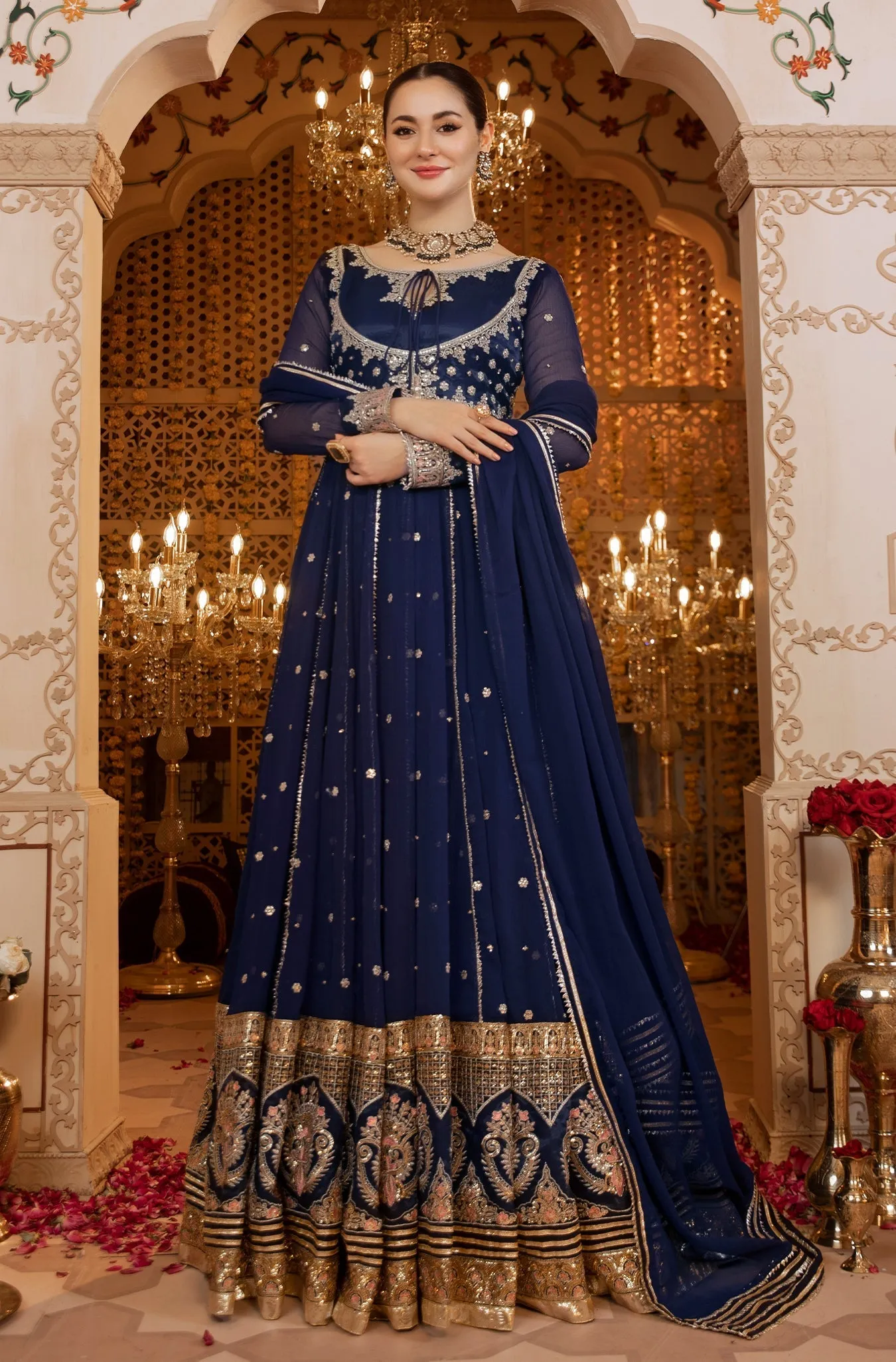 Navy Blue Embellished Anarkali Gown (Niloufer Queen)