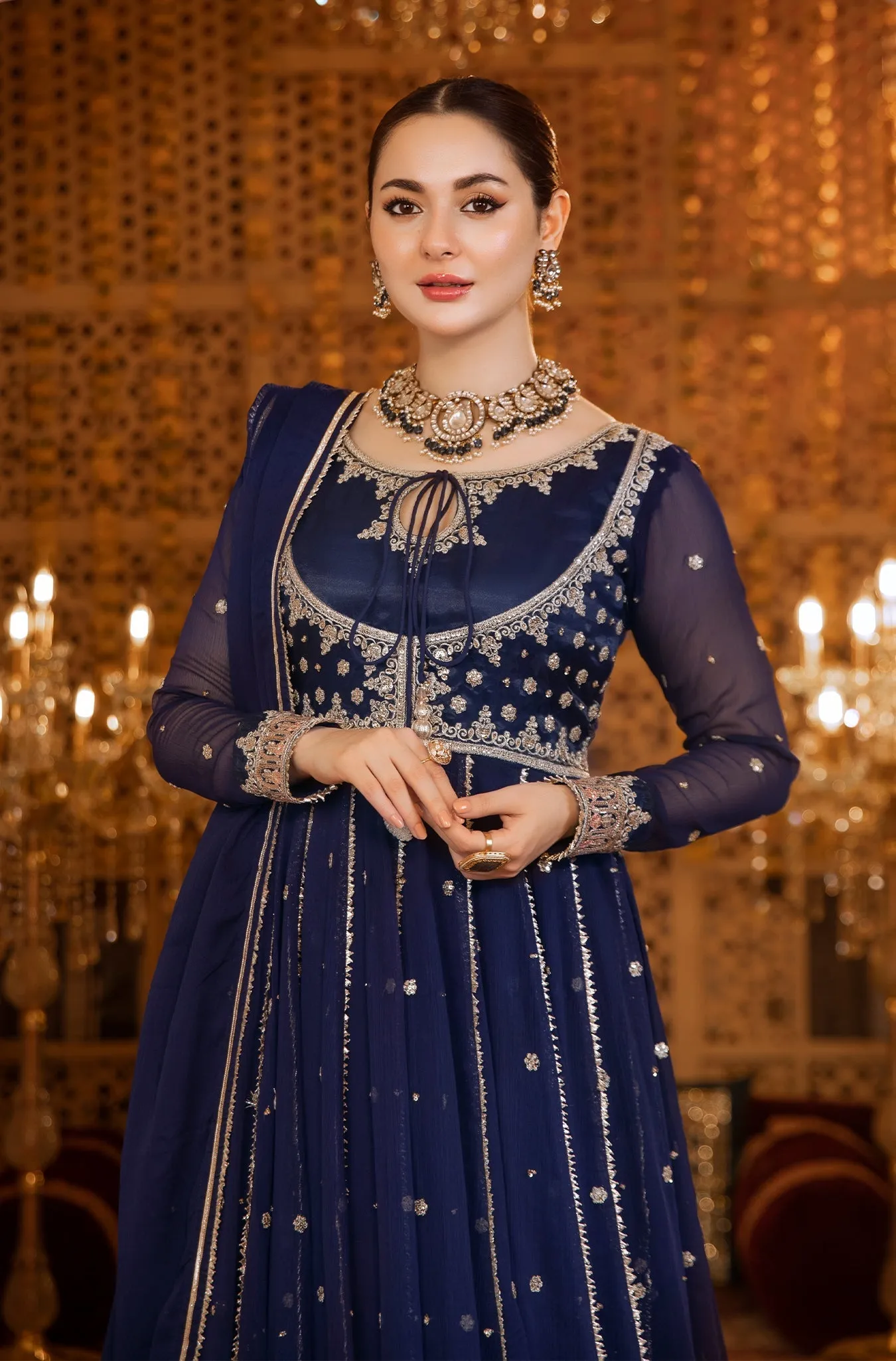 Navy Blue Embellished Anarkali Gown (Niloufer Queen)