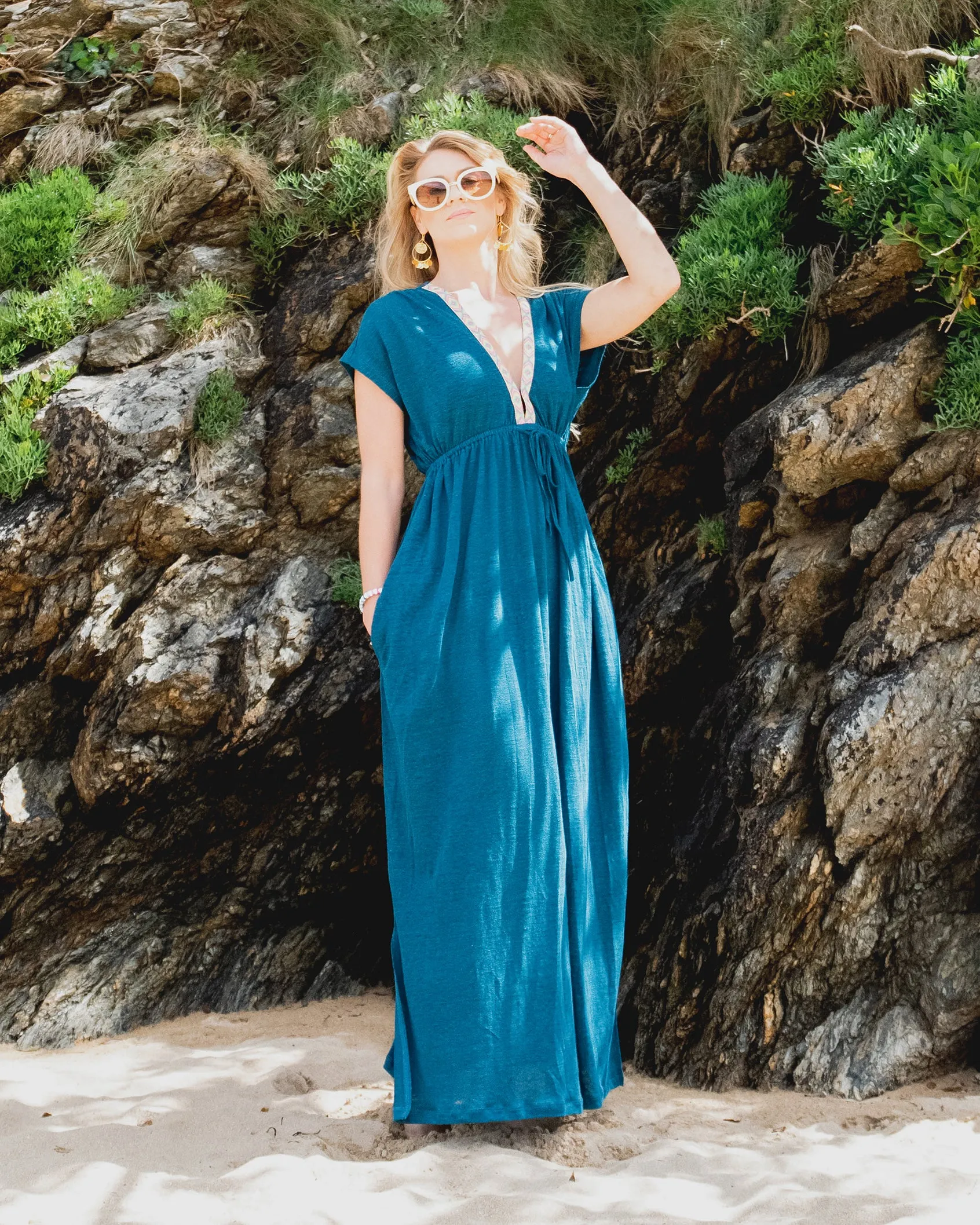 Nooki Teal Lucia Linen Dress