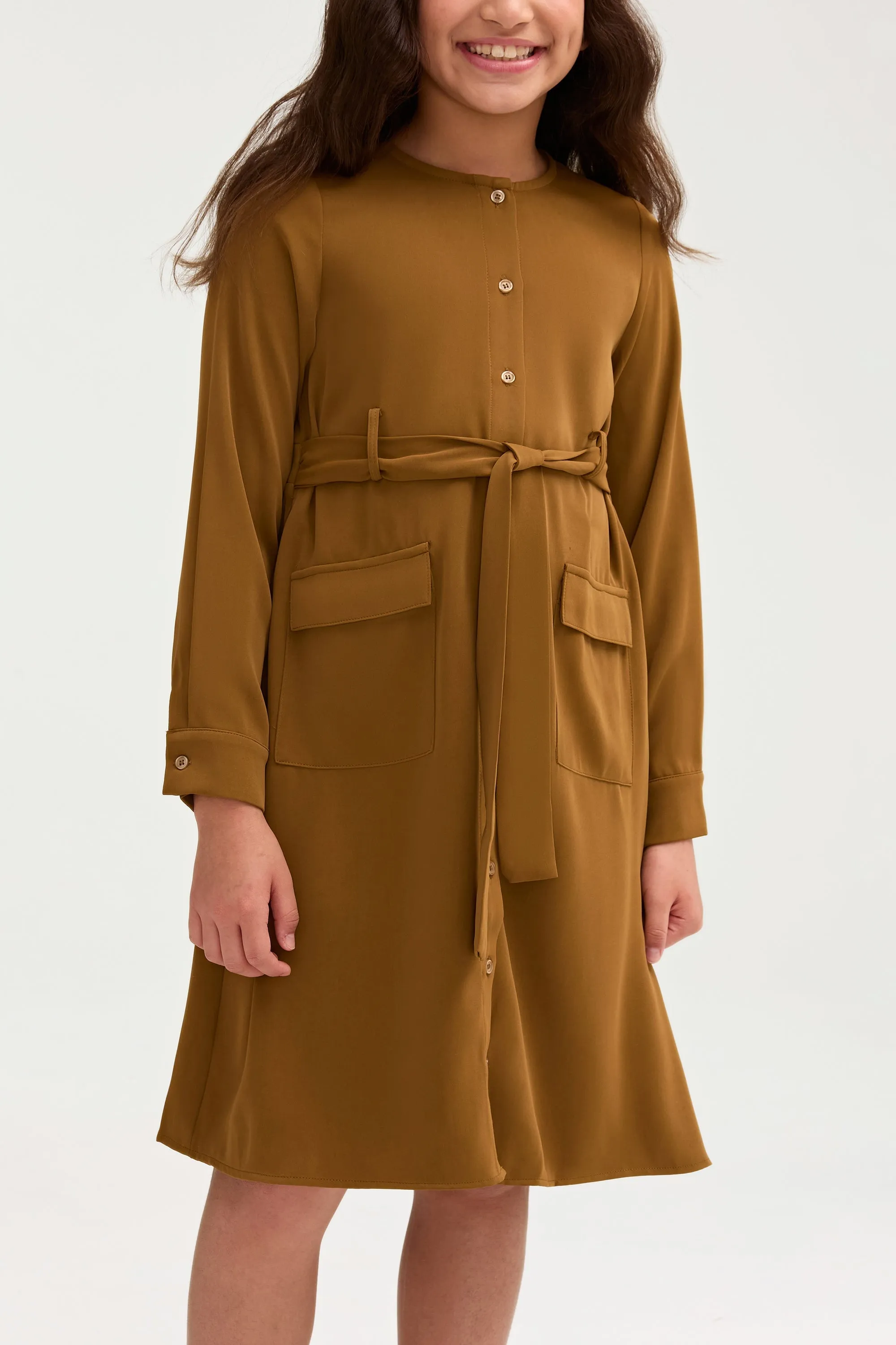 Olivia Button Down Utility Dress - Khaki Green (Girls)