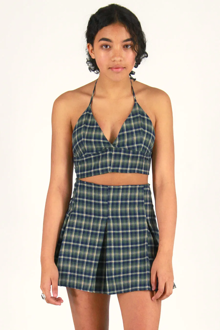 Pleated Skirt - Flannel Green Plaid