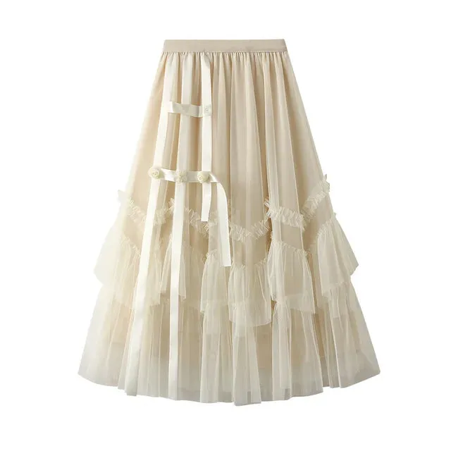 Pre Order:  Solid Floral Multi-Layer Mesh Skirt