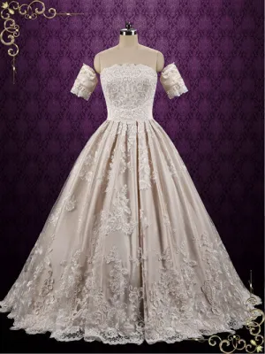 Ready to Wear Classic Lace Ball Gown Wedding Dress with Detached Sleeves GAELLE