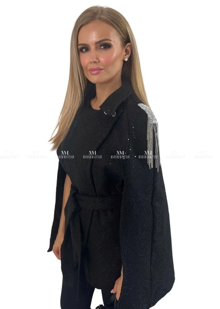 Reese Black Sequin Cape