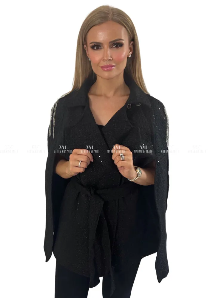 Reese Black Sequin Cape