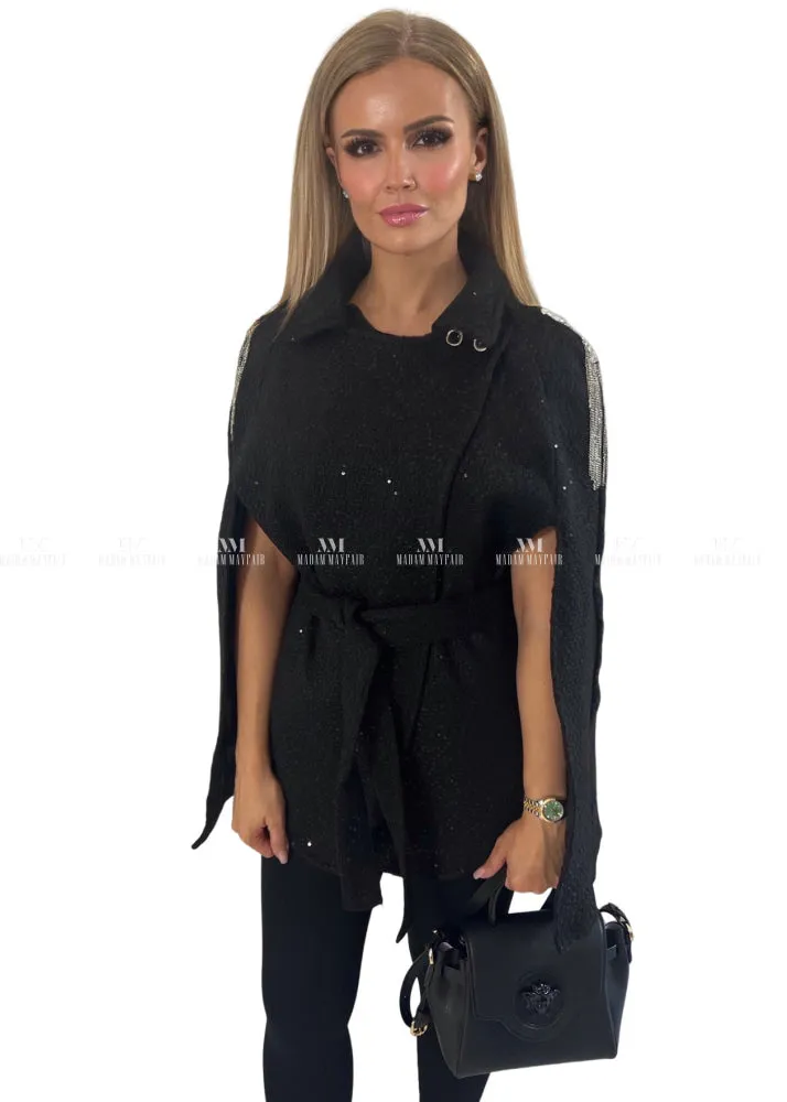 Reese Black Sequin Cape