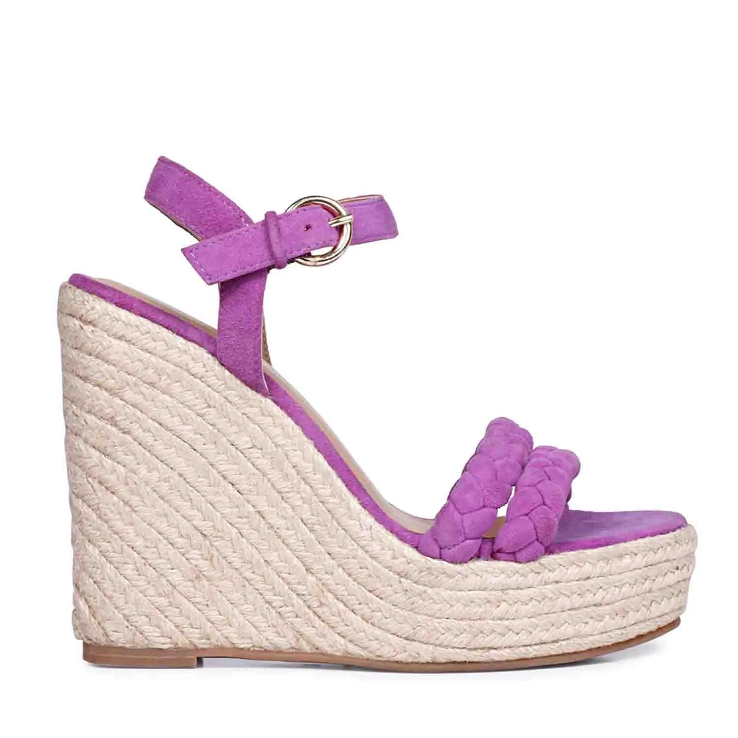 Saint Clarisse Woven Purple Suede Leather Wedge Heels