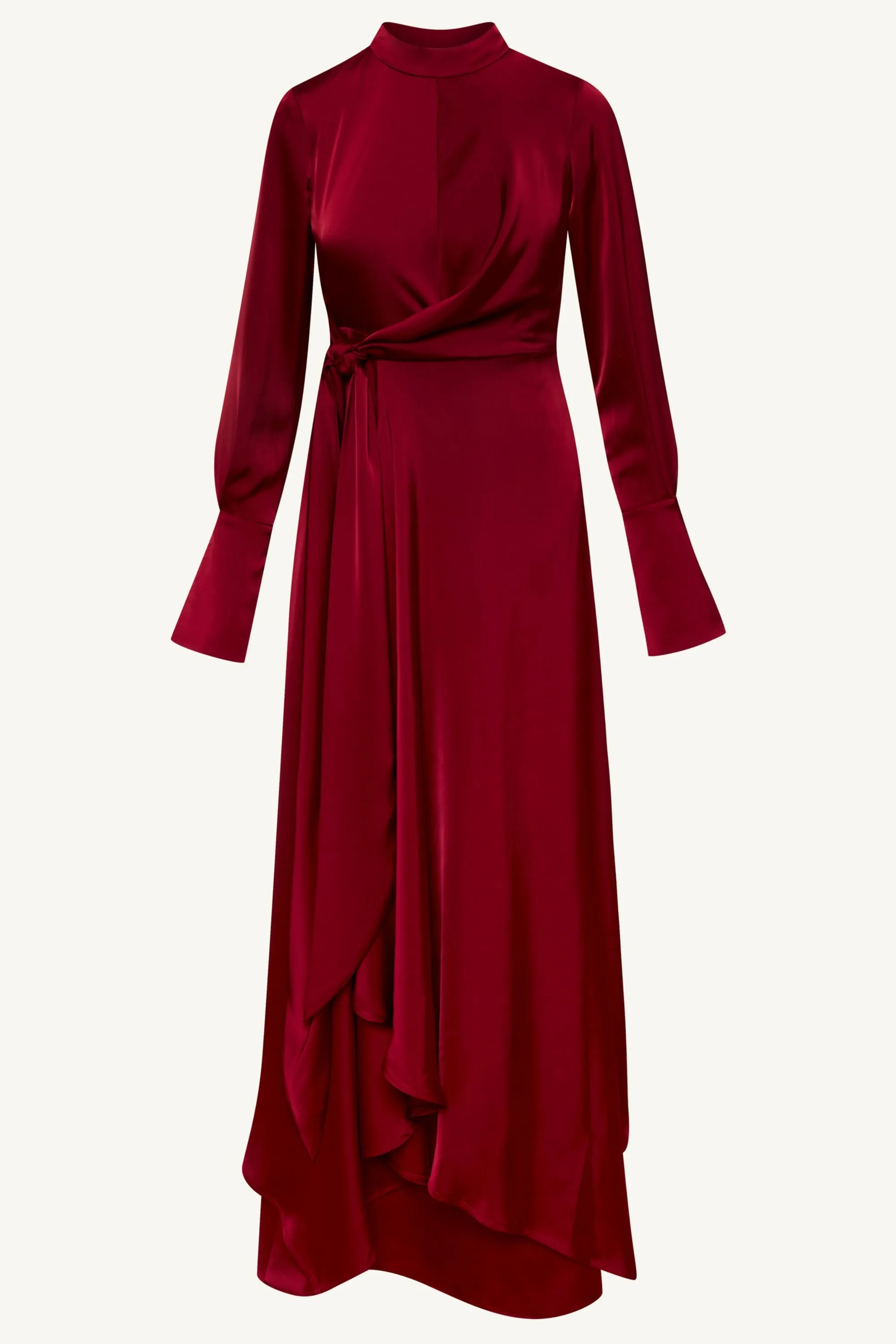 Serena Satin Side Tie Maxi Dress - Burgundy