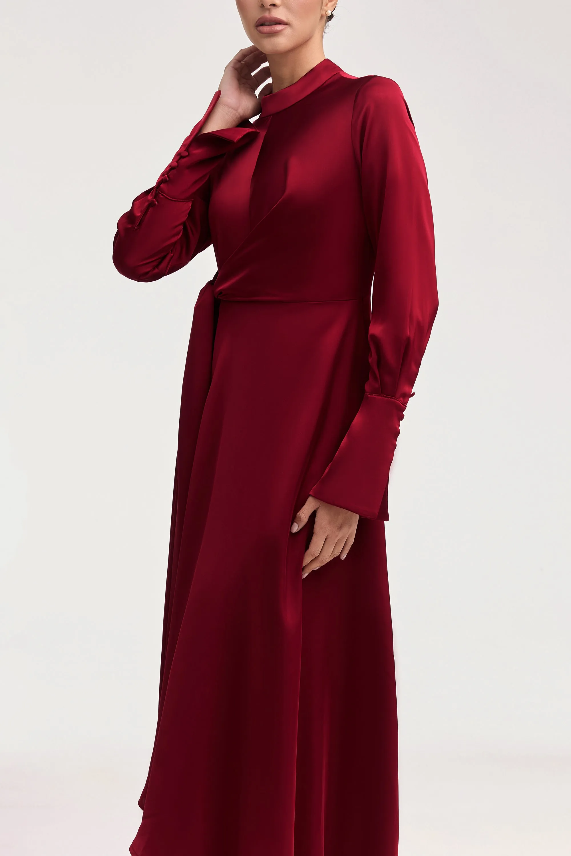 Serena Satin Side Tie Maxi Dress - Burgundy