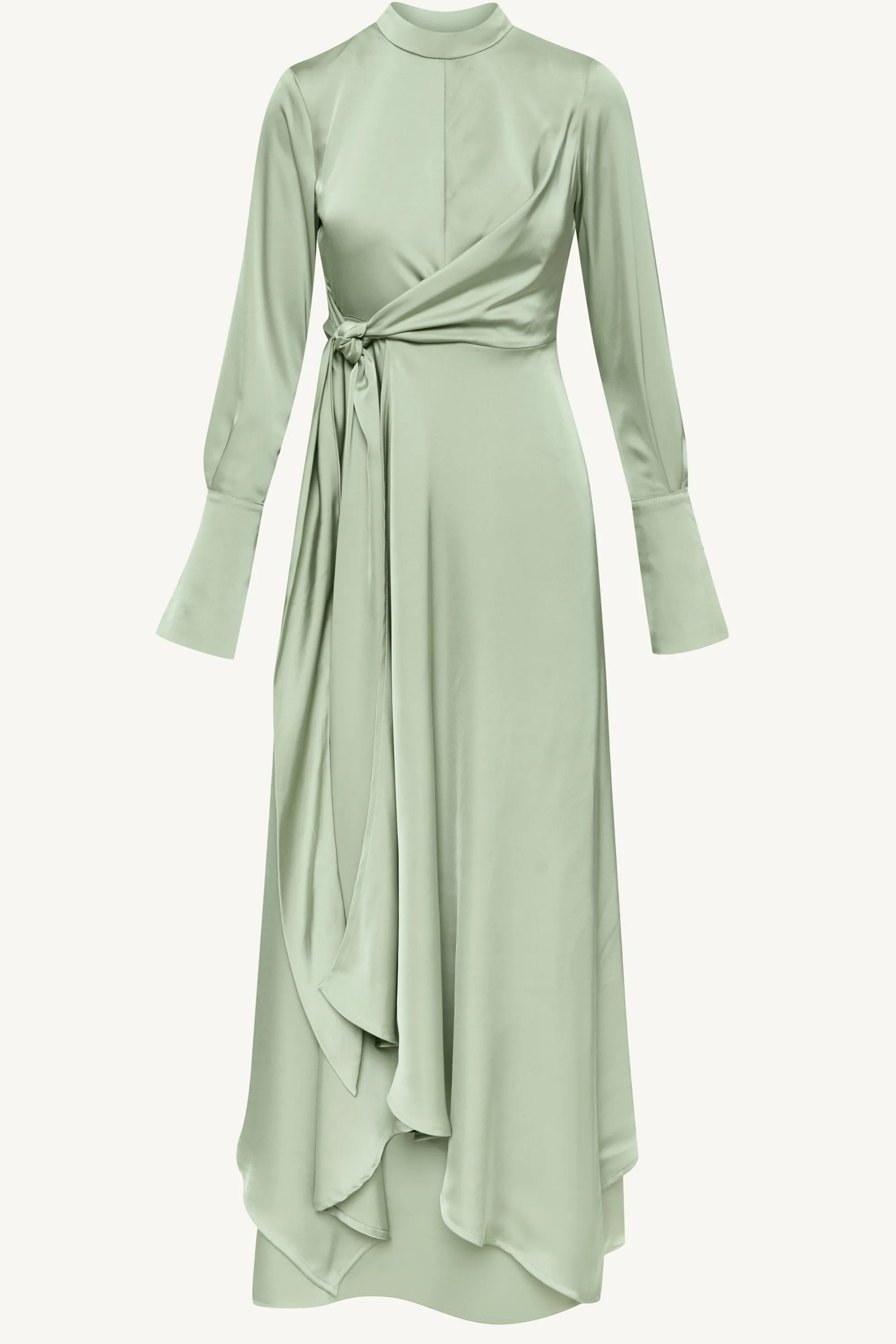 Serena Satin Side Tie Maxi Dress - Pistachio