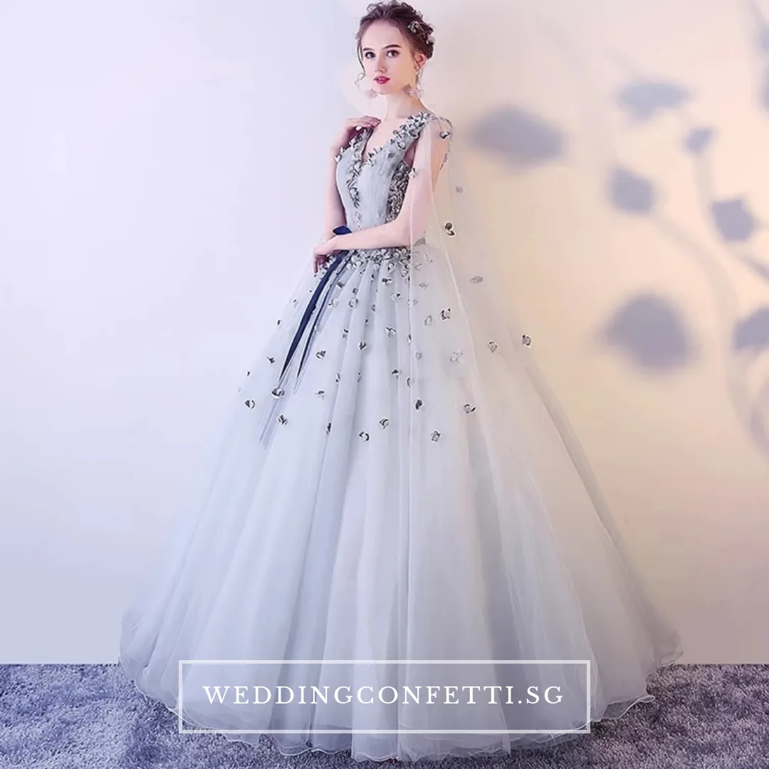 The Khaylene Wedding Bridal Grey/Pink Illusion Sleeves Dress