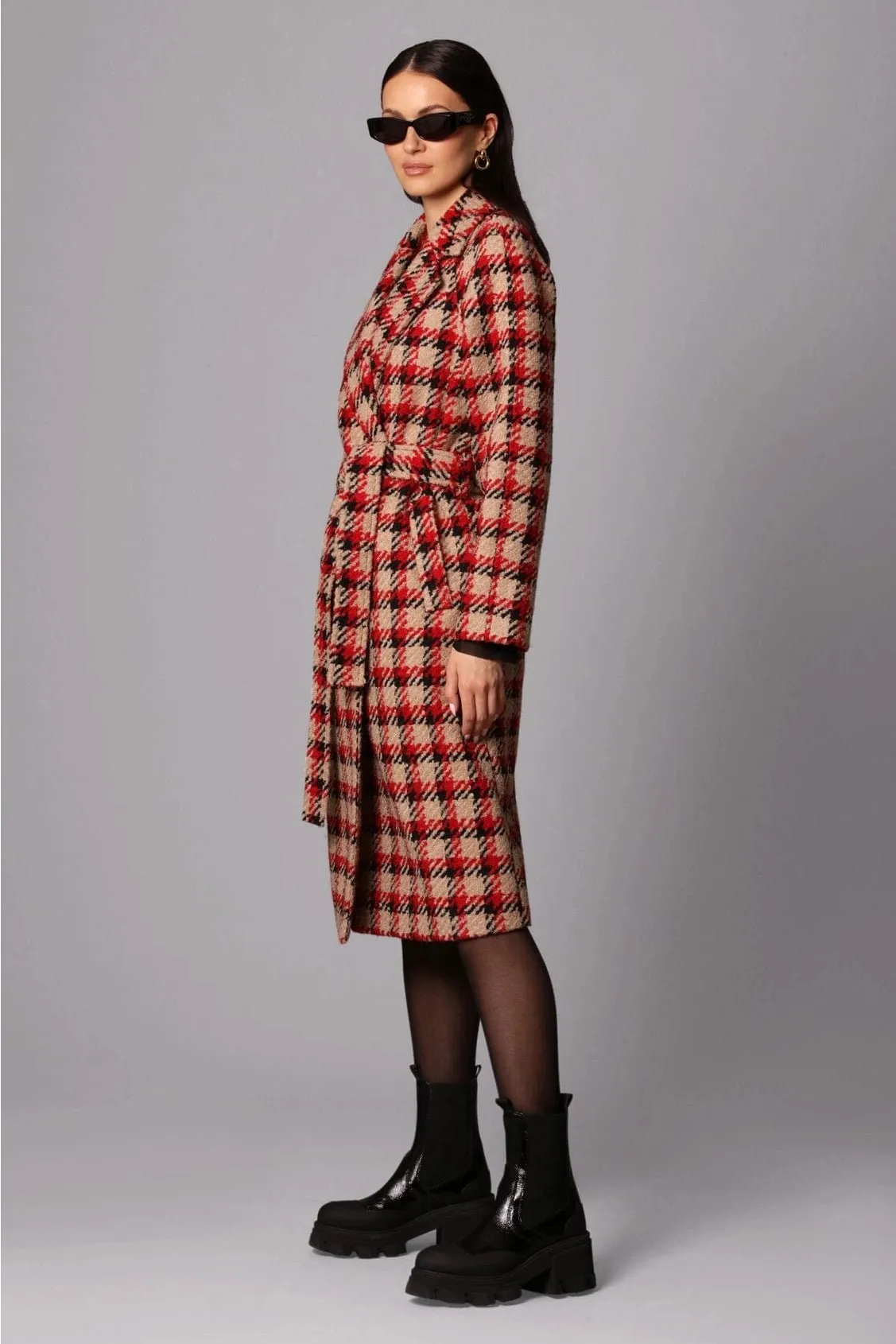 'Tis The Damn Season Plaid Jacquard Belted Coat