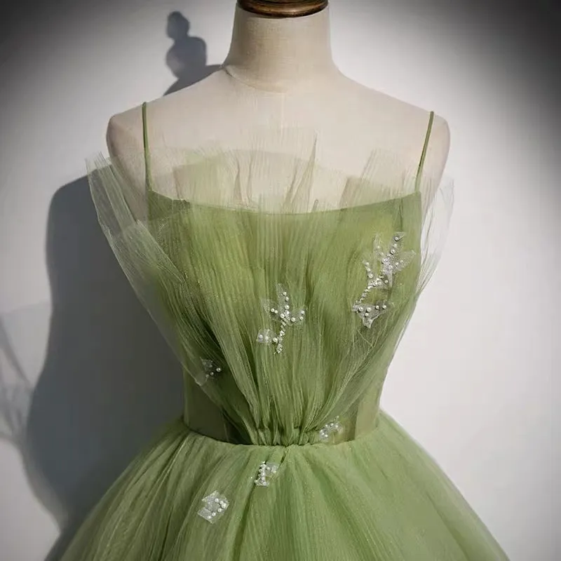 Tulle Sage Green Prom Dress Formal Ball Gown