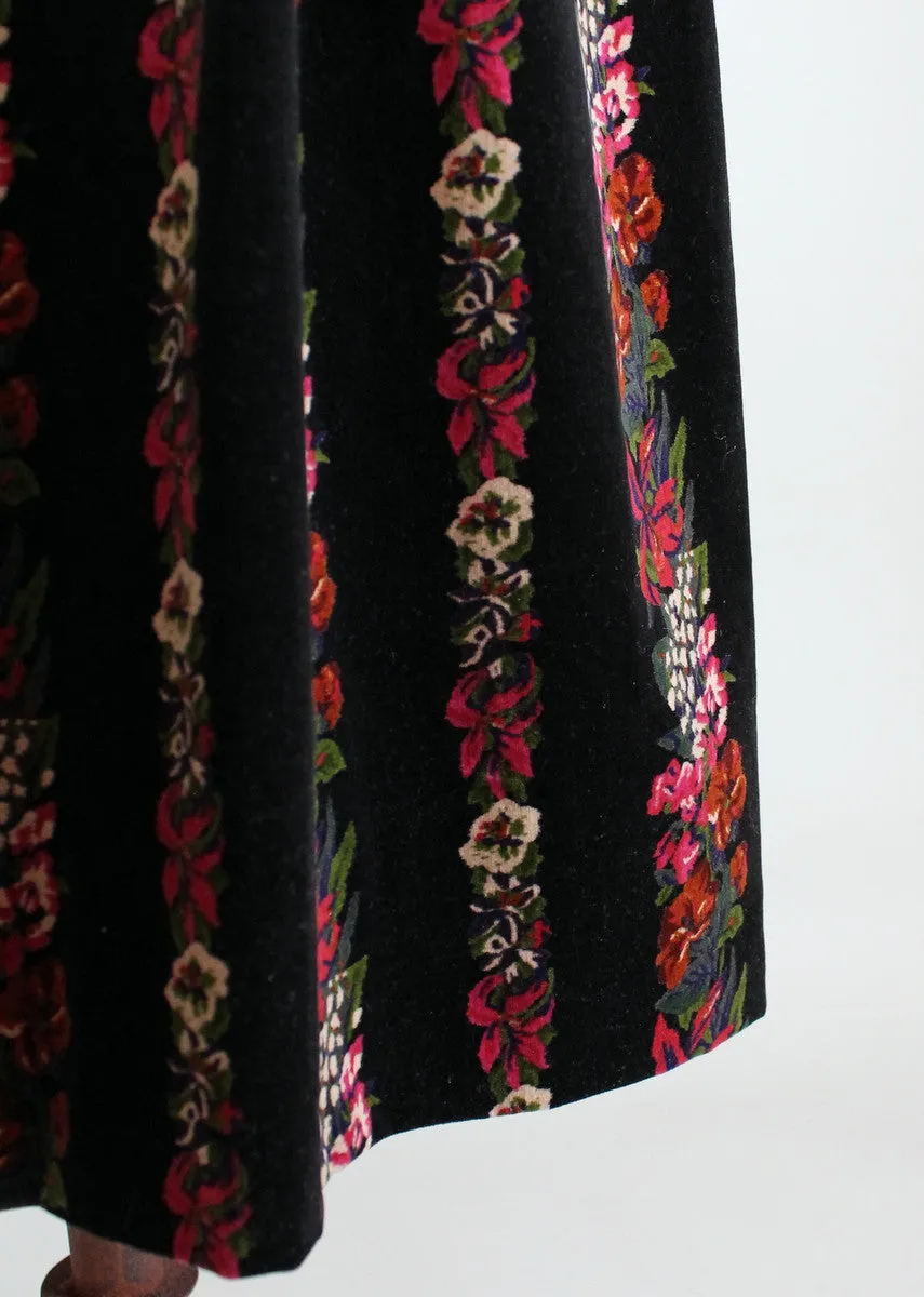 Vintage 1960s Floral Velveteen Pleated Skirt