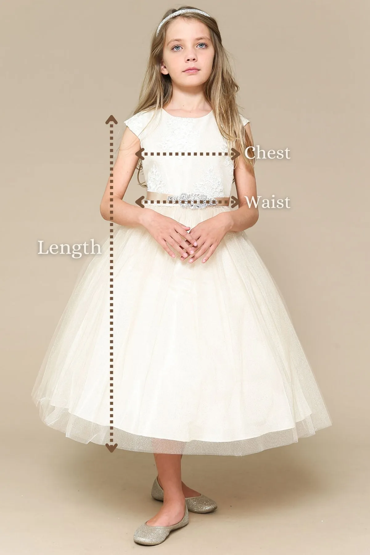 Zoey Satin & Tulle Girls Dress with Crystal Belt and Plus Size