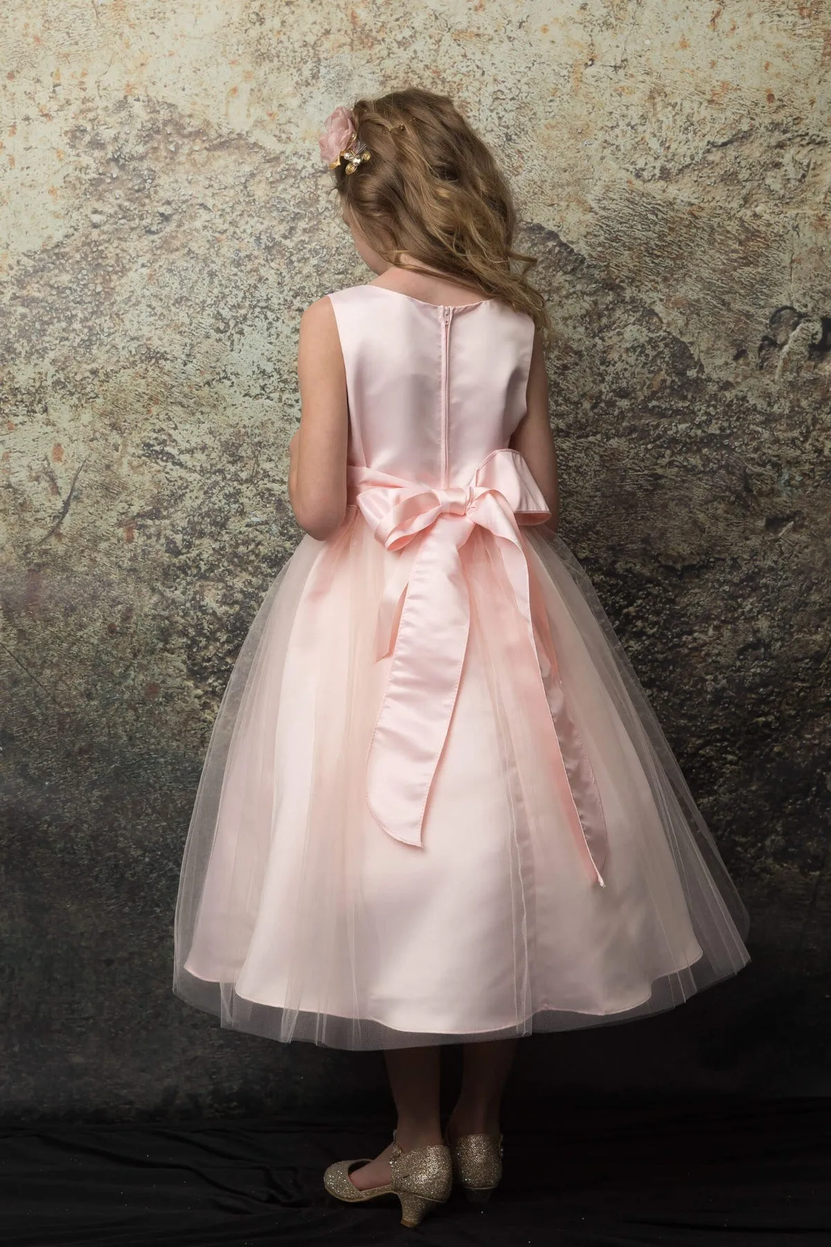 Zoey Satin & Tulle Girls Dress with Crystal Belt and Plus Size