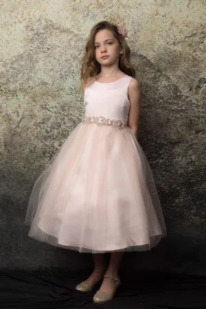 Zoey Satin & Tulle Girls Dress with Crystal Belt and Plus Size